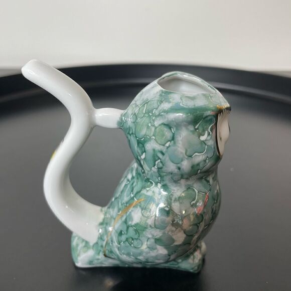 Karlovy Vary Porcelain Owl Sipping Cup Hand Painted Original Marbled teal gold - Picture 5 of 7